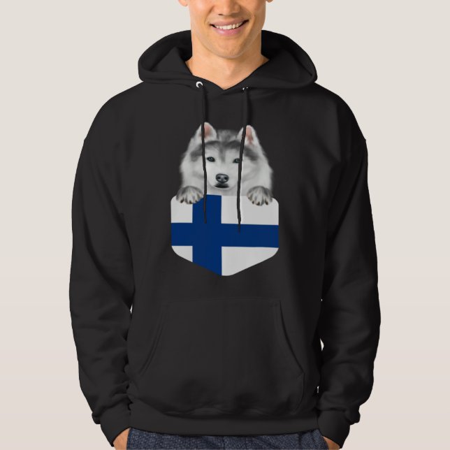 Finland Flag Siberian Husky Dog In Pocket Hoodie (Vorderseite)