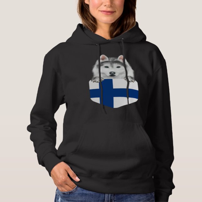 Finland Flag Siberian Husky Dog In Pocket Hoodie (Vorderseite)