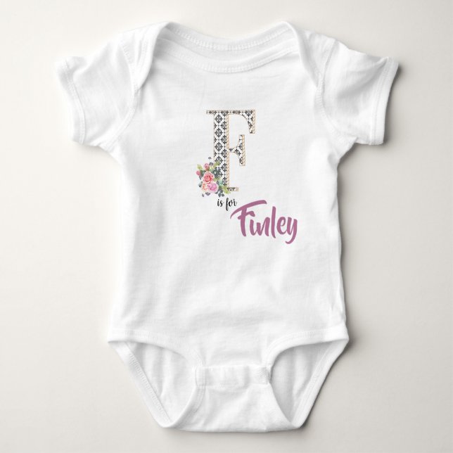 Finley Name Revefit Letter F Floral Romper Baby Strampler (Vorderseite)