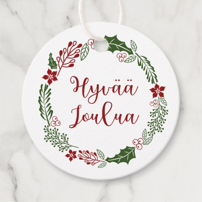 Finnisch frohe Weihnachten, Hyvää joulua, Custom Geschenkanhänger (Vorderseite)