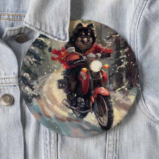 Finnisch Lapphund Dog Riding Motorrad Weihnachten Button (Beispiel)