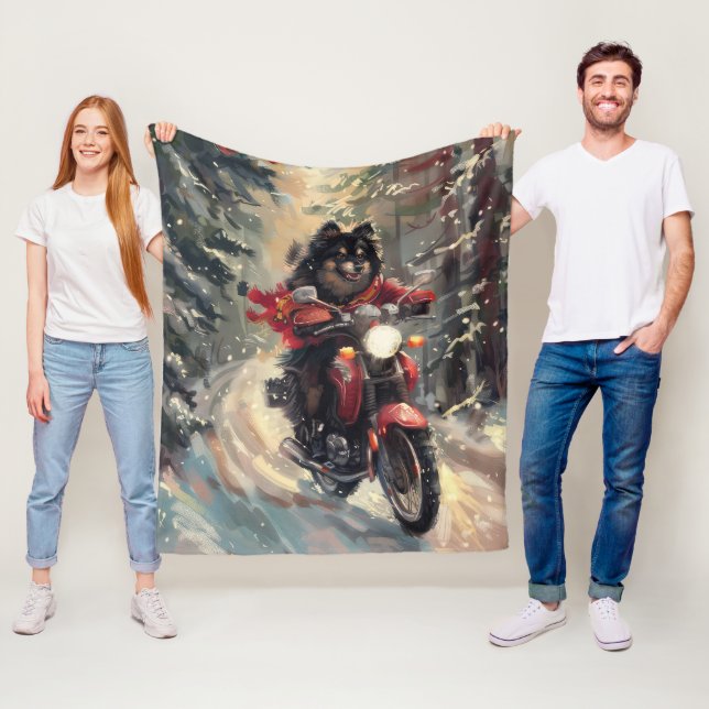 Finnisch Lapphund Dog Riding Motorrad Weihnachten Fleecedecke (Beispiel)