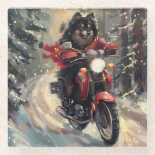 Finnisch Lapphund Dog Riding Motorrad Weihnachten Glasuntersetzer