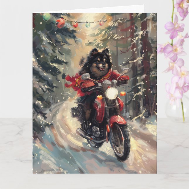 Finnisch Lapphund Dog Riding Motorrad Weihnachten Karte (Orchidee)