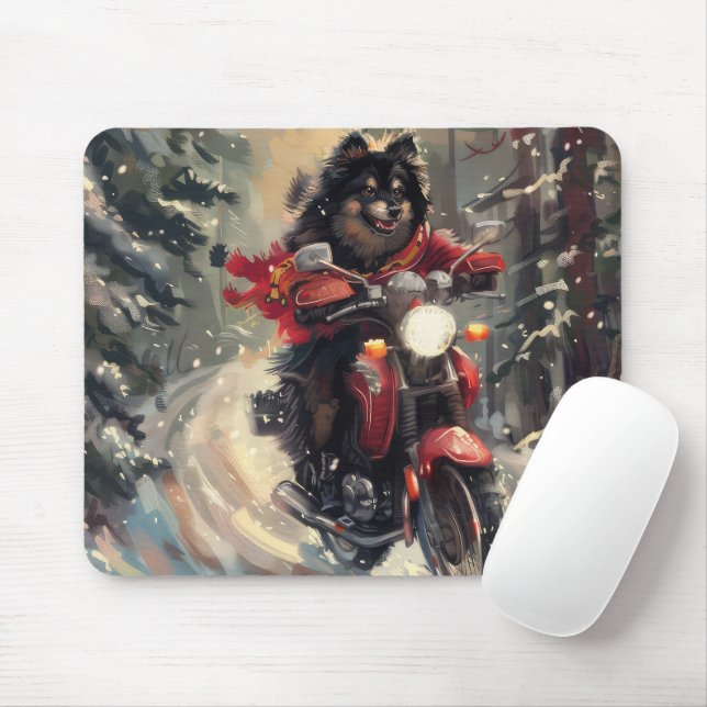 Finnisch Lapphund Dog Riding Motorrad Weihnachten Mousepad (Mit Mouse)