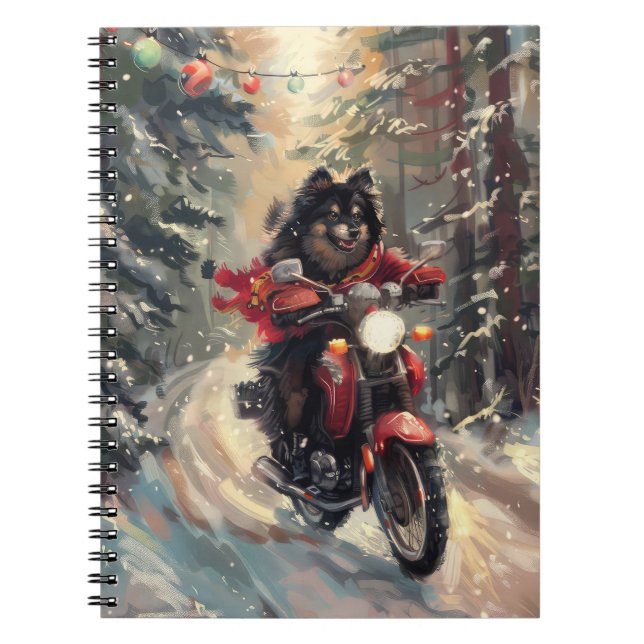 Finnisch Lapphund Dog Riding Motorrad Weihnachten Notizblock (Vorderseite)