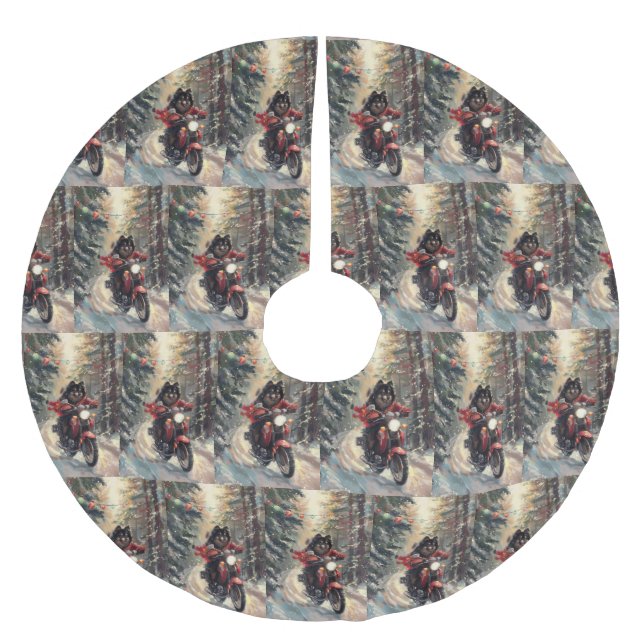 Finnisch Lapphund Dog Riding Motorrad Weihnachten Polyester Weihnachtsbaumdecke (Vorderseite)