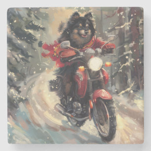 Finnisch Lapphund Dog Riding Motorrad Weihnachten Steinuntersetzer