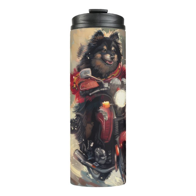 Finnisch Lapphund Dog Riding Motorrad Weihnachten Thermosbecher (Vorderseite)