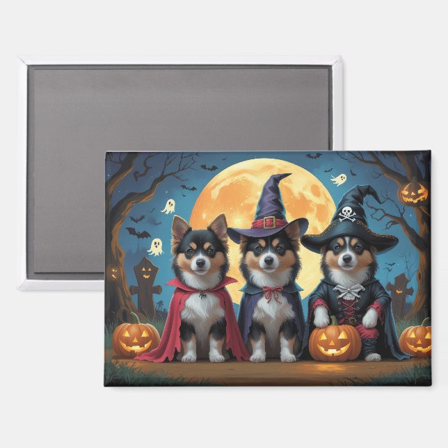 Finnisch Lapphund Hunde Pumpkin Halloween Funny Magnet (Vorderseite/Rückseite)
