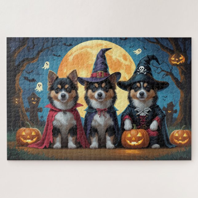 Finnisch Lapphund Hunde Pumpkin Halloween Funny Puzzle (Horizontal)