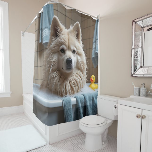 Finnisch Lapphund Sloppy Sleepy Niedlich Funny Duschvorhang (Beispiel)