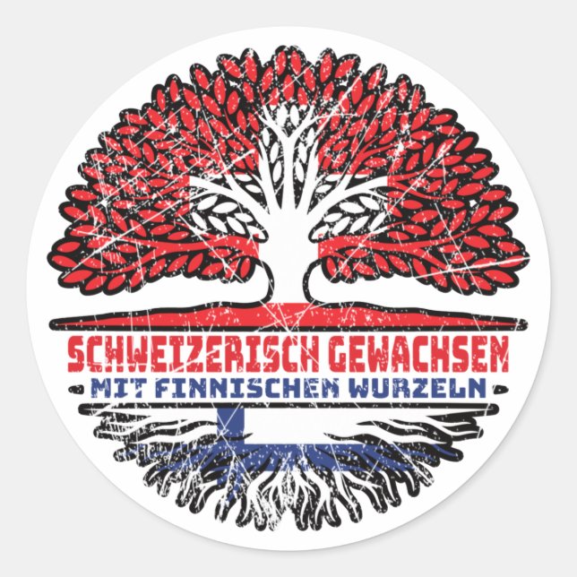 Finnisch Schweizer Schweiz Baum Wurzel Runder Aufkleber (Vorderseite)