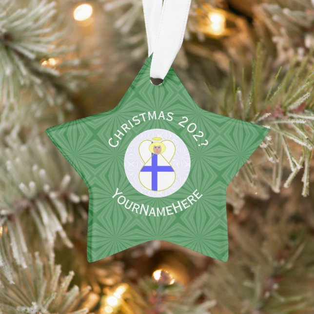 Finnische Angel-Weihnachtsflagge Personalisiert Ornament (Baum)