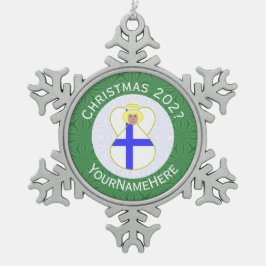 Finnische Angel-Weihnachtsflagge Personalisiert Schneeflocken Zinn-Ornament