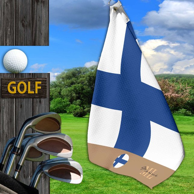 Finnische Flagge & Finnland, mit Monogramm / Golft Golfhandtuch (Von Creator hochgeladen)