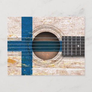Finnische Flagge für alte akustische Gitarre Postkarte
