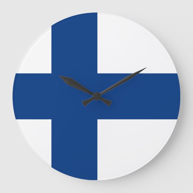 Finnische Flagge Große Wanduhr (Vorderseite)