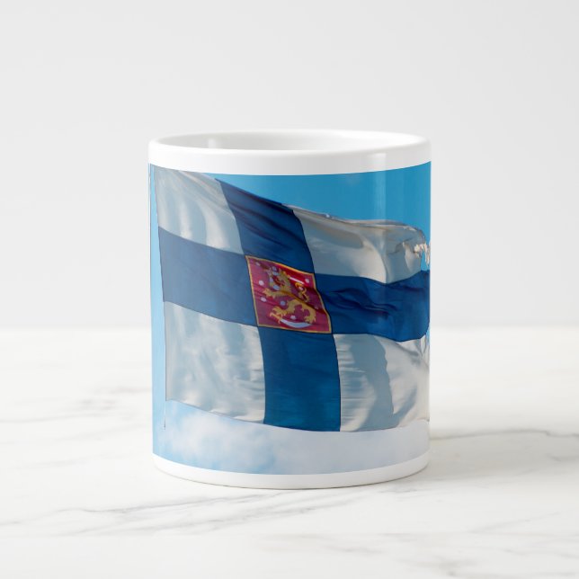 Finnische Flagge Jumbo-Tasse (Vorderseite)