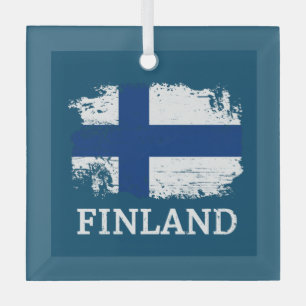Finnische Flagge Ornament Aus Glas