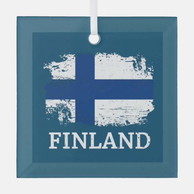 Finnische Flagge Ornament Aus Glas (Vorderseite)