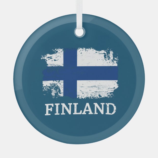 Finnische Flagge Ornament Aus Glas (Vorderseite)