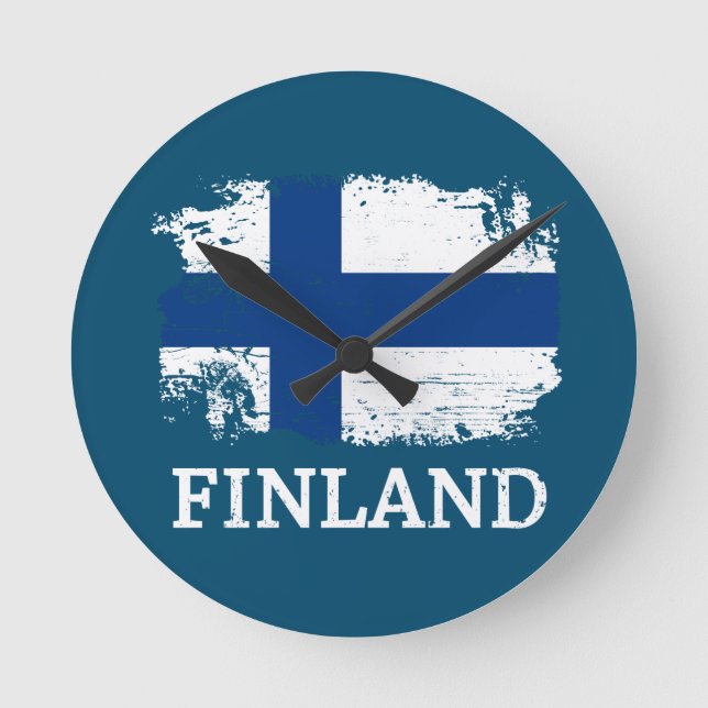 Finnische Flagge Runde Wanduhr (Vorderseite)