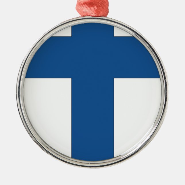 Finnische Flagge Silbernes Ornament (Vorne)