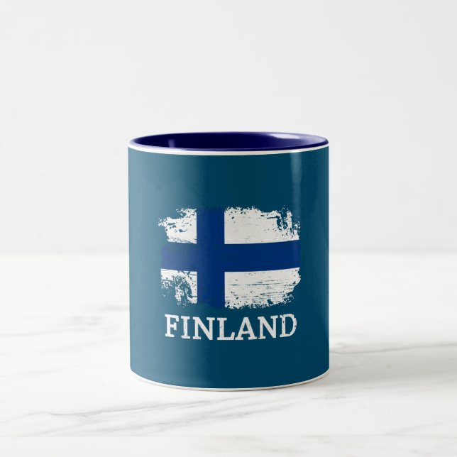 Finnische Flagge Zweifarbige Tasse (Mittel)