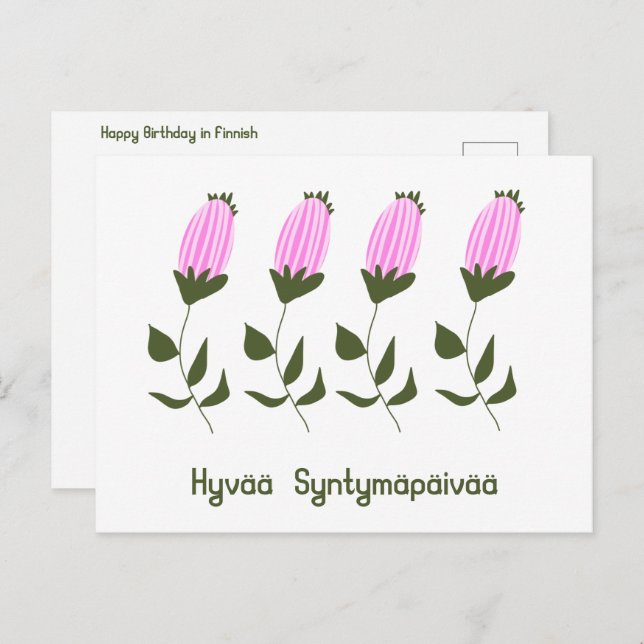 Finnische Happy Birthday Postcard Postkarte (Vorne/Hinten)