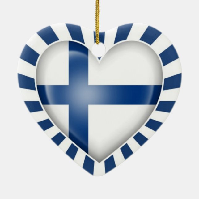 Finnische Herz-Flagge mit Stern-Explosion Keramikornament (Hinten)