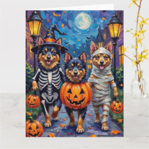 Finnische Lapphund-Hunde beim Halloween-Süßigkeite Karte