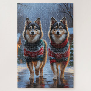 Finnische Lapphund-Hunde Weihnachten Schnee Feiert Puzzle
