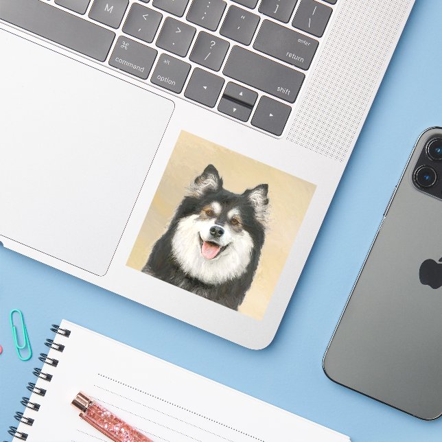Finnische Lapphund Malerei - Niedliche Original Hu Aufkleber (Laptop mit iPhone)
