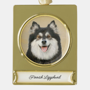 Finnische Lapphund Malerei - Niedliche Original Hu Banner-Ornament Gold