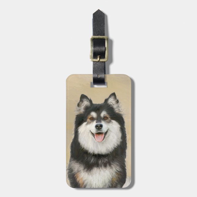 Finnische Lapphund Malerei - Niedliche Original Hu Gepäckanhänger (Vorderseite vertikal)