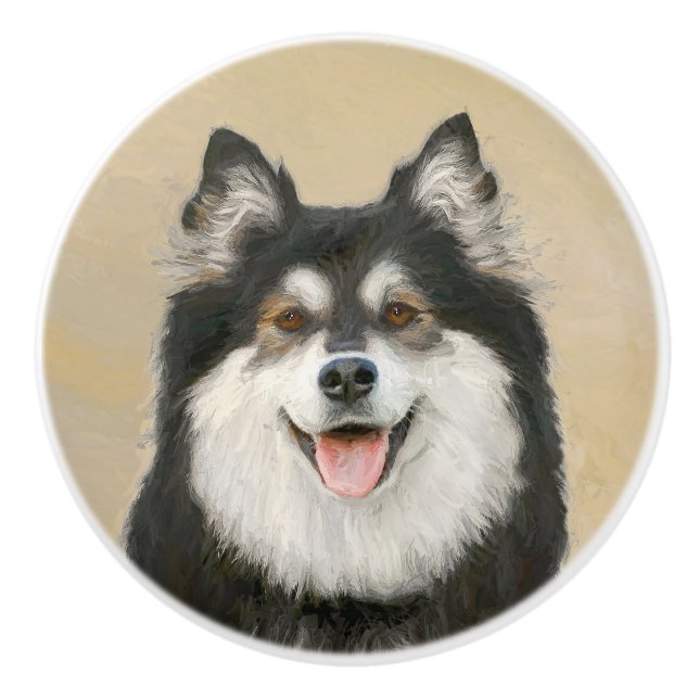 Finnische Lapphund Malerei - Niedliche Original Hu Keramikknauf (Vorderseite)