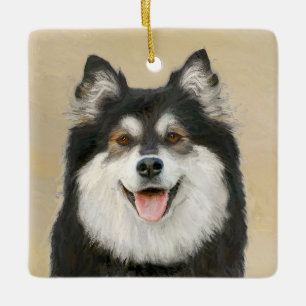 Finnische Lapphund Malerei - Niedliche Original Hu Keramikornament