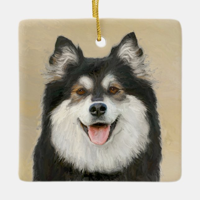 Finnische Lapphund Malerei - Niedliche Original Hu Keramikornament (Vorderseite)