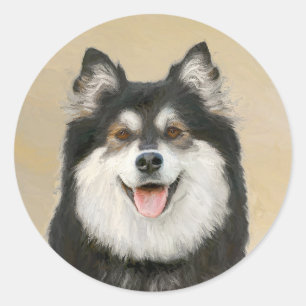 Finnische Lapphund Malerei - Niedliche Original Hu Runder Aufkleber