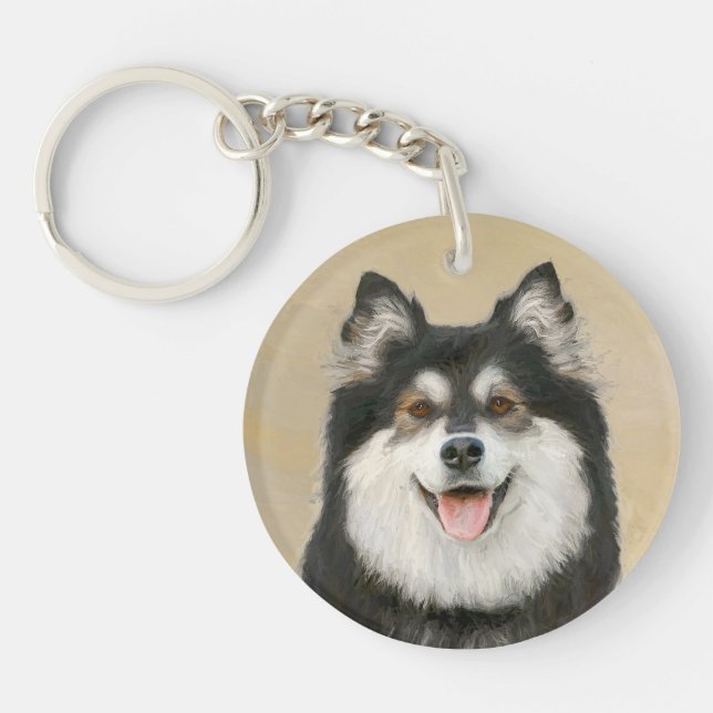 Finnische Lapphund Malerei - Niedliche Original Hu Schlüsselanhänger (Vorderseite)