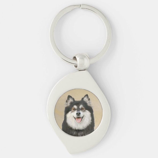 Finnische Lapphund-Malerei - Niedliche Original Hu Schlüsselanhänger (Vorderseite)