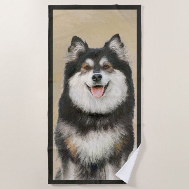 Finnische Lapphund-Malerei - Niedliche Original Hu Strandtuch (Vorderseite)