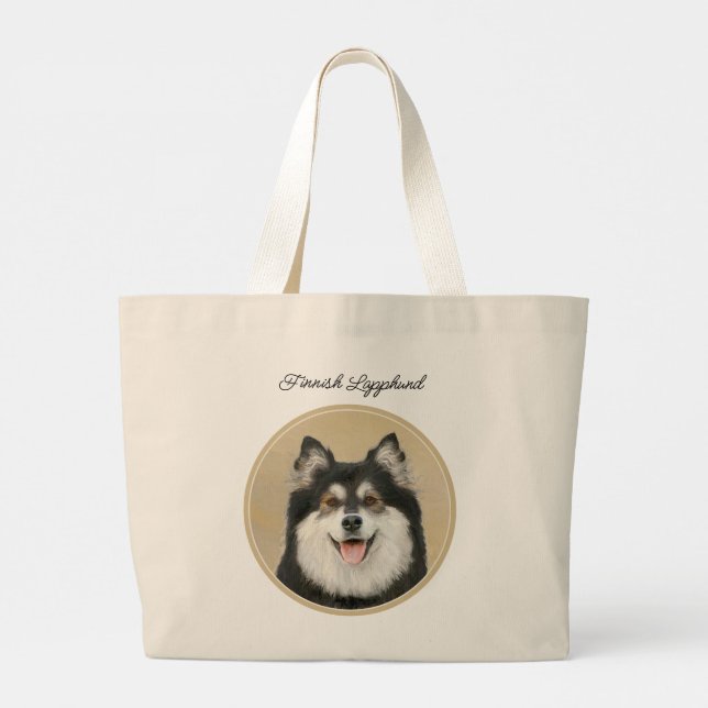 Finnische Lapphund Malerei Schwarz und Tan Dog Art Jumbo Stoffbeutel (Rückseite)