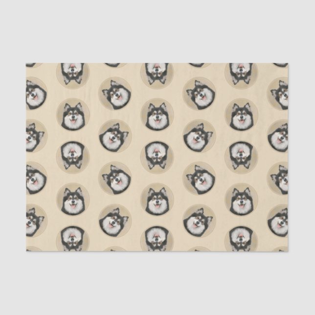 Finnische Lapphund Malerei Schwarz und Tan Dog Art Seidenpapier (Vorderseite)