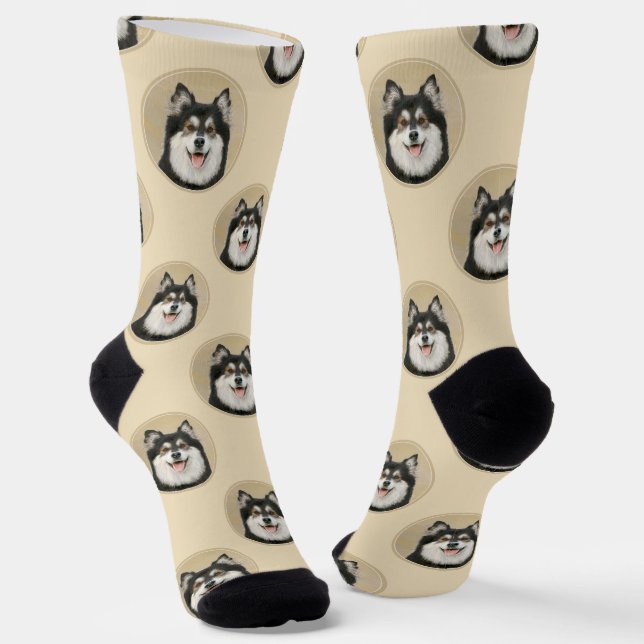 Finnische Lapphund Malerei Schwarz und Tan Dog Art Socken (Gewinkelt)