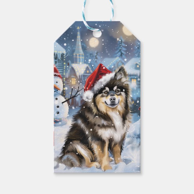 Finnische Lapphund Winter Wonderland Weihnachtsfre Geschenkanhänger (Vorderseite)