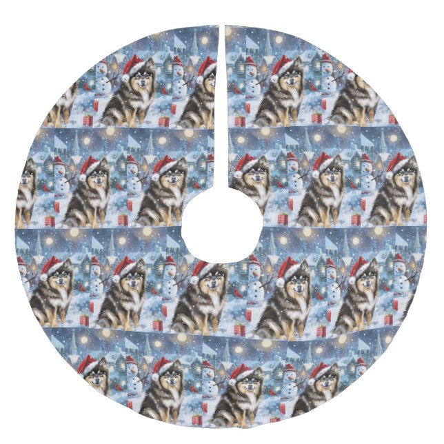 Finnische Lapphund Winter Wonderland Weihnachtsfre Polyester Weihnachtsbaumdecke (Vorderseite)