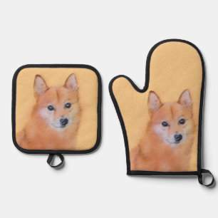 Finnische Spitz Malerei Niedlich Original Haustier Ofenhandschuh & Topflappen-Set