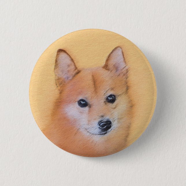 Finnische Spitz-Malerei - Niedliche Originalkunst  Button (Vorderseite)